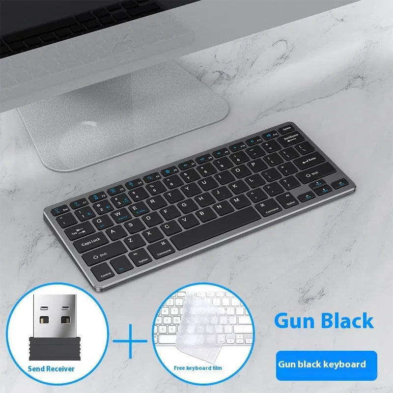 Ultra-thin wireless keyboard and mouse combo set in black, gun colour or silver with USB receiver and keyboard cover