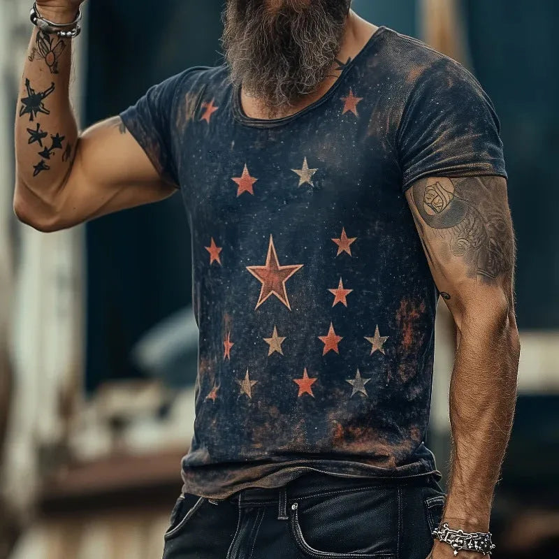 Loose-fit art retro T-shirt with a 3D creative pattern design on short sleeves.