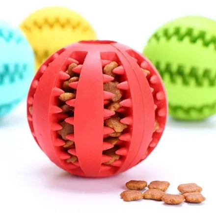 Food dispensing ball dog chew toy in dark blue, bite-resistant, 7cm size