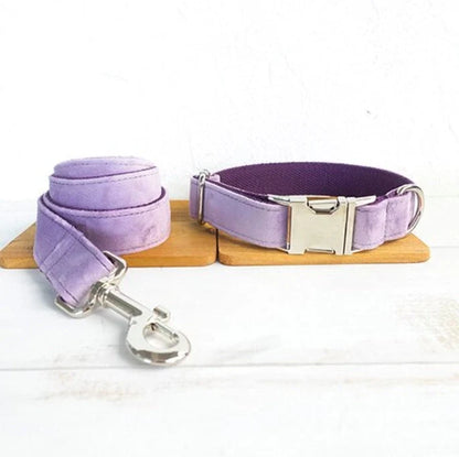 MUTTCO light purple thick velvet pet traction set with collar, leash, and belt