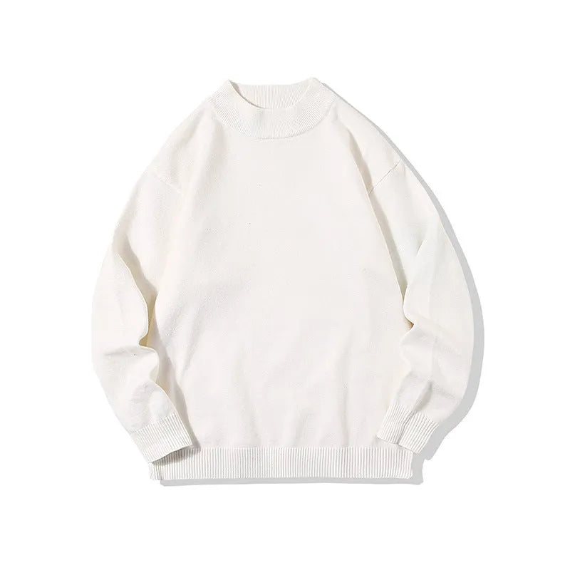 Men's loose fit round neck polyester sweater in solid colour for spring and autumn casual wear