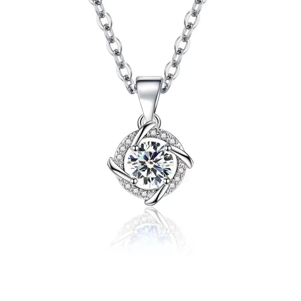 S925 sterling silver windmill moissanite necklace in rose gold finish on white background