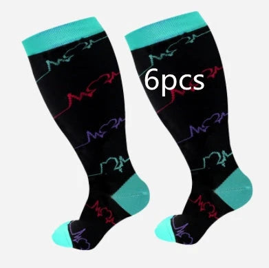 Plus-size compression socks in various stylish patterns for improved leg health and comfort