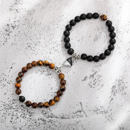 Magnetic couple bracelets with natural zircon stones and vibration feature