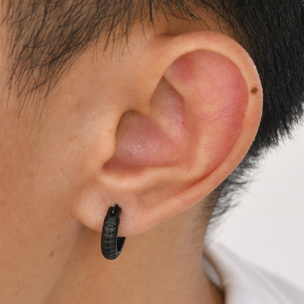 Stainless steel snake pattern earrings in black and gold colour options