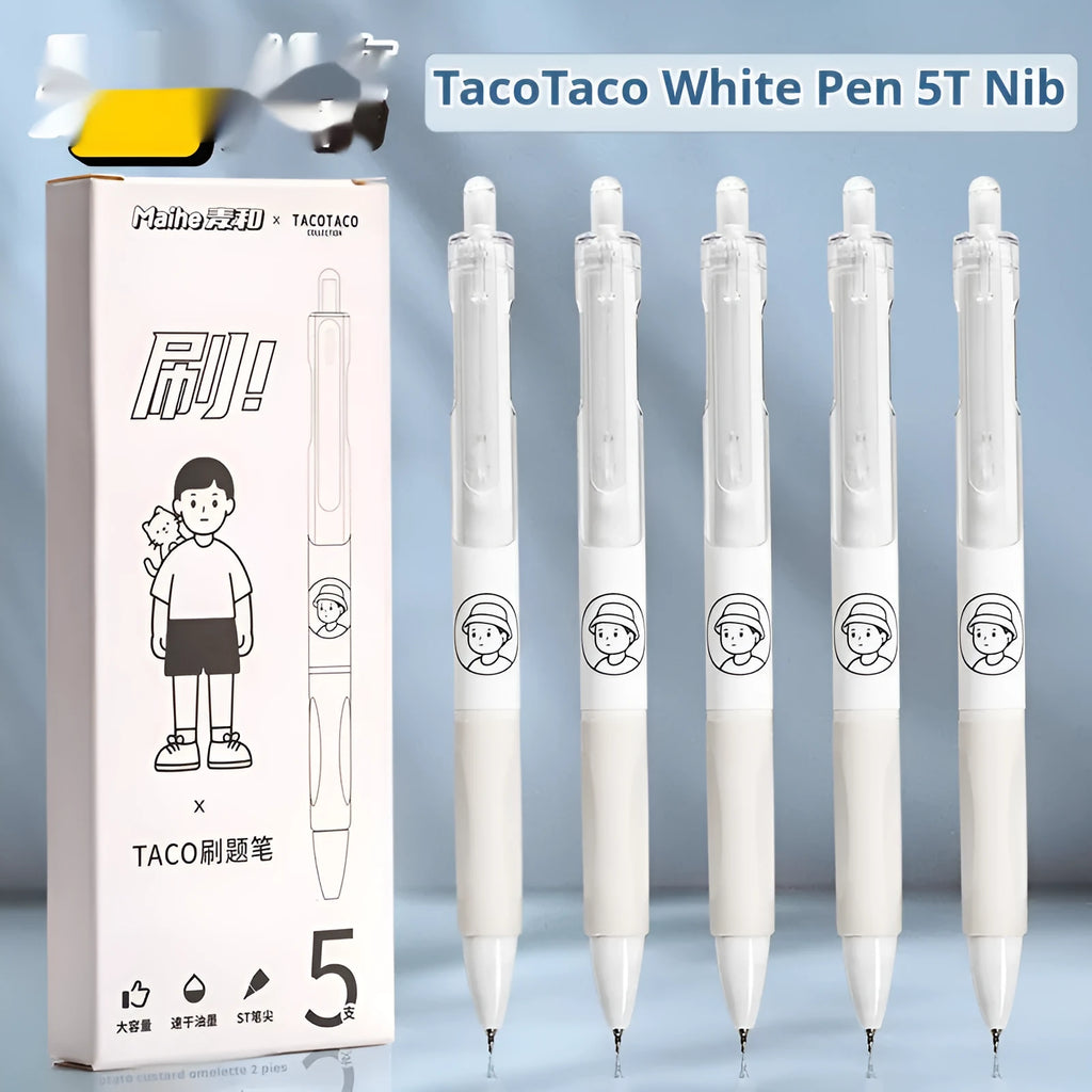 Five black ballpoint pens with press mechanism and 0.5mm quick-drying ink for student exams