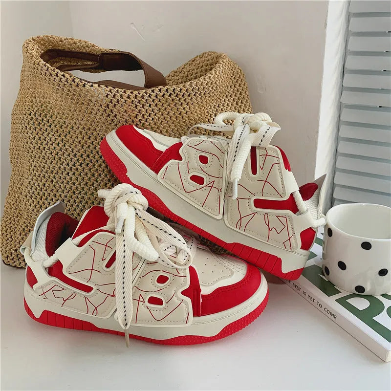 Women's casual sneakers in brown artificial pu with flat heel round toe and front lace-up