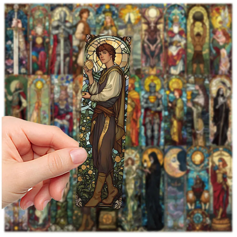 30 sheets of tarot-themed bookmark paper with a painted glass design in a cute style.