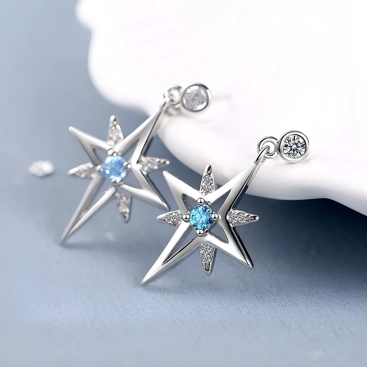 Women's Korean-style hexagonal star ear studs in copper with white gold plating, platinum colour