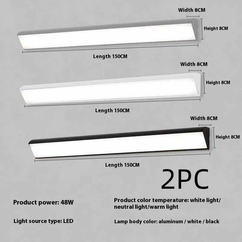 Black aluminium LED strip wall lamp 150cm 48W with PC shade, modern waterproof design