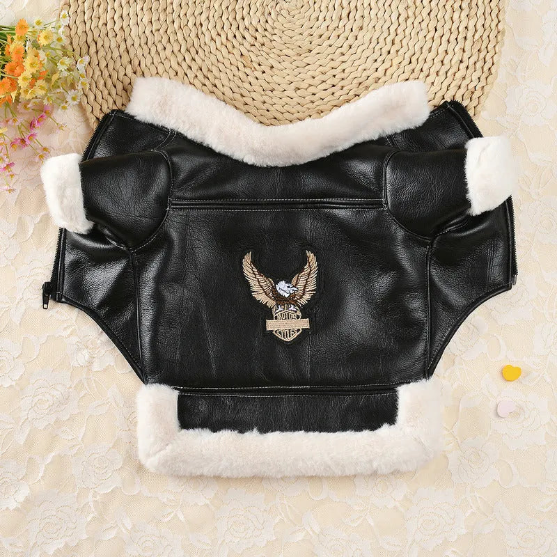 Leather dog jacket for autumn and winter in black or brown with vest option
