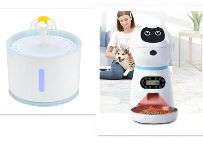 White automatic pet feeder with removable grain barrel and metal tray, infrared sensor for 5g dry food portions