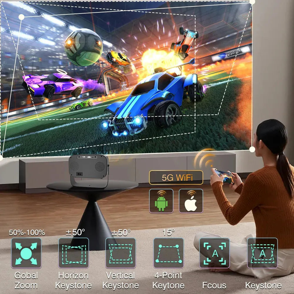 Black HD portable projector with Android software and remote control
