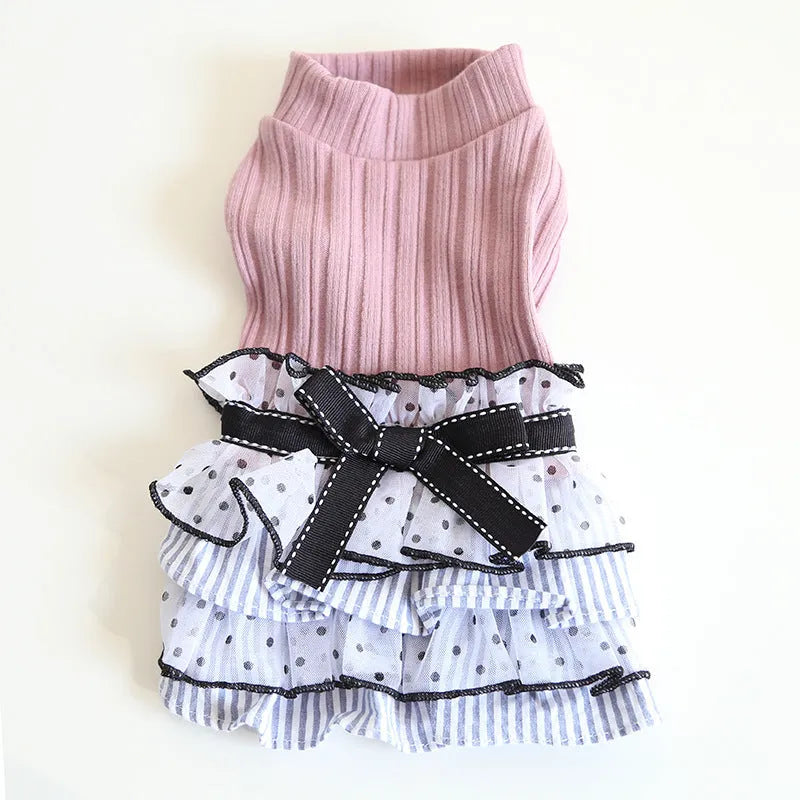 Polka dot lace cake dress for dogs in princess style available in three colours