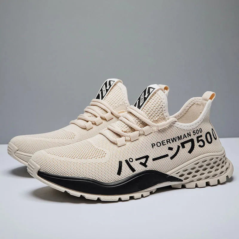 Men sneakers mesh sports shoes breathable round toe low heel black coffee casual