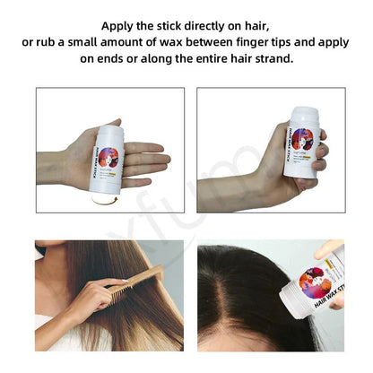 Cream styling hair wax stick in solid format with pineapple and coconut scent options for frizz control