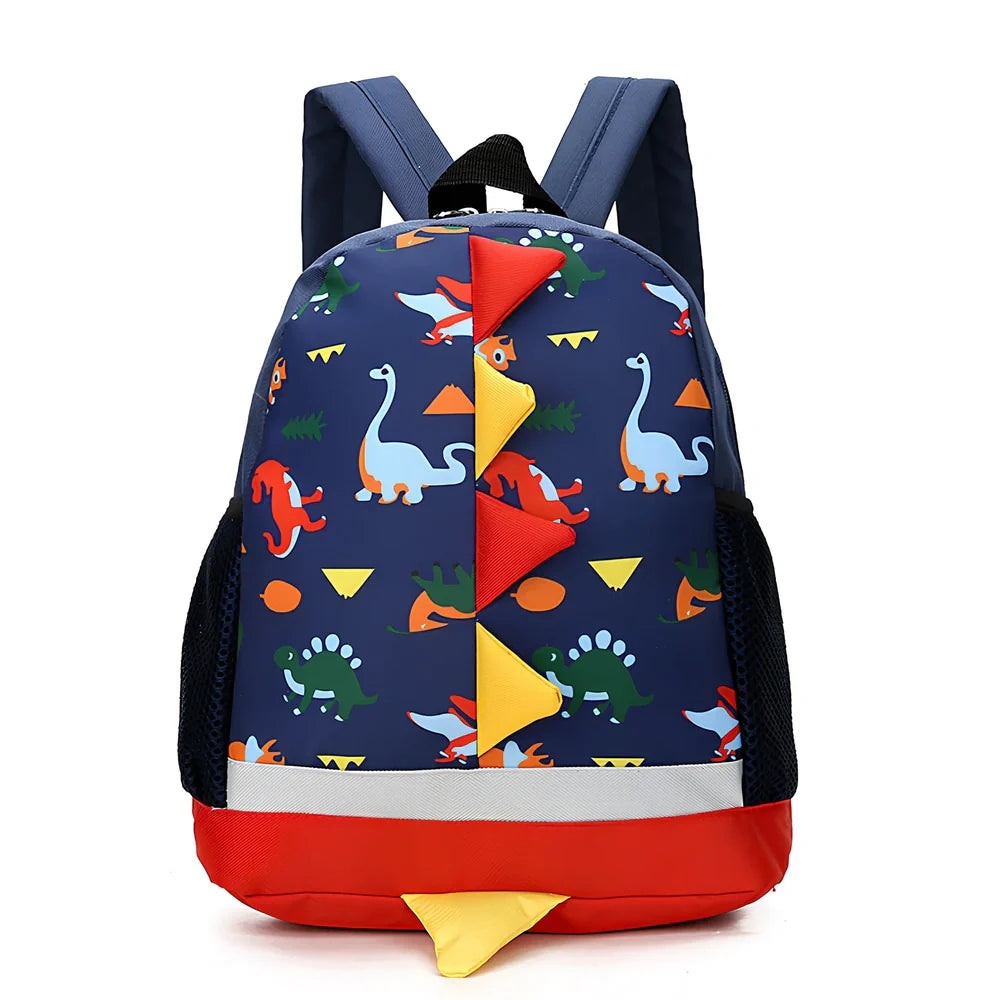 Cartoon dinosaur print children's school bag in dark blue, 20L nylon with double straps and zipper pocket for kindergarten