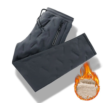 Men's winter velvet fleece jogging pants with zip pocket in black and grey