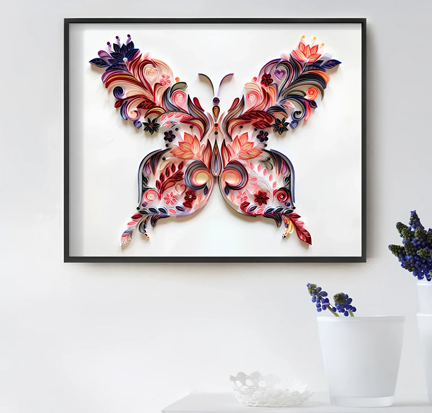 20-inch handmade butterfly quilling paper craft kit with tools including glue, scissors, awl, and tweezers