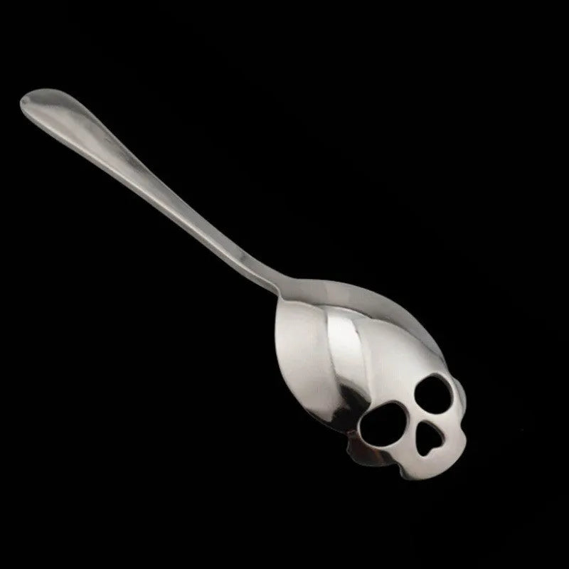 Skull-shaped stainless steel coffee spoon for stirring hot and cold drinks