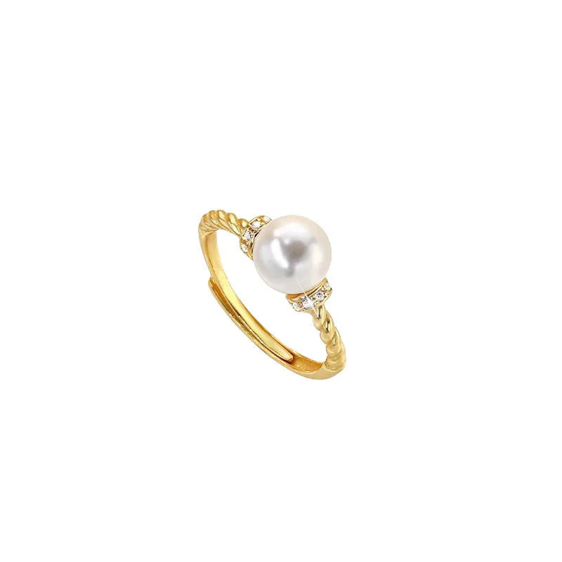 Adjustable antique twist pearl ring in copper with geometric shape and gold silver finish options.