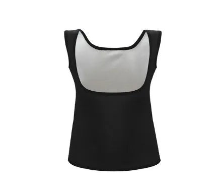 Silver-painted seamless U-neck sweat vest for men and women in milk silk and spandex, showing waist support and body sculpting fit.
