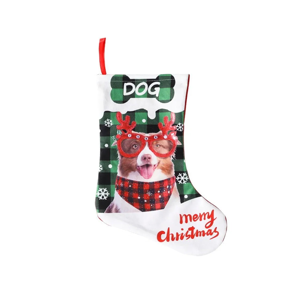 Printed cloth Christmas decoration banner with plaid puppy and cat patterns in various colours