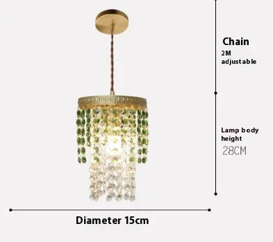 Retro green glacier crystal small droplight on bedside table showing warm LED light from E14 4W bulb