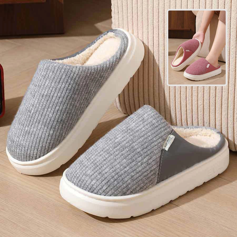 Winter warm plush home slippers with thick non-slip sole in various colours