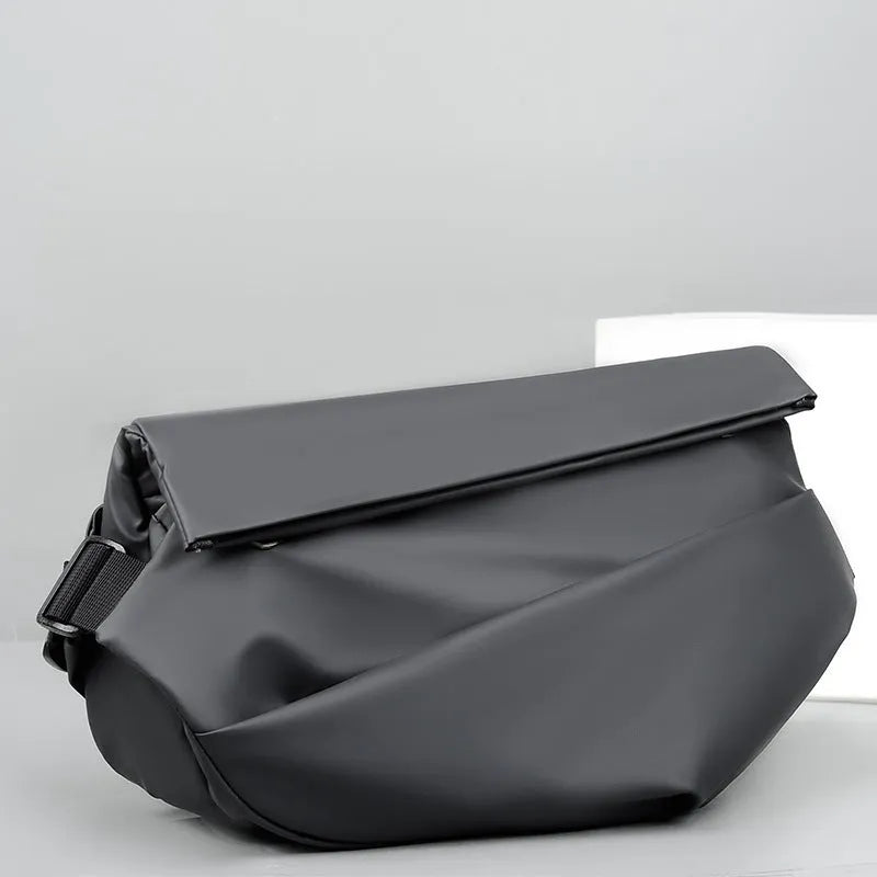 Grey and black men's medium PU crossbody bag with a zipper and internal organisers.