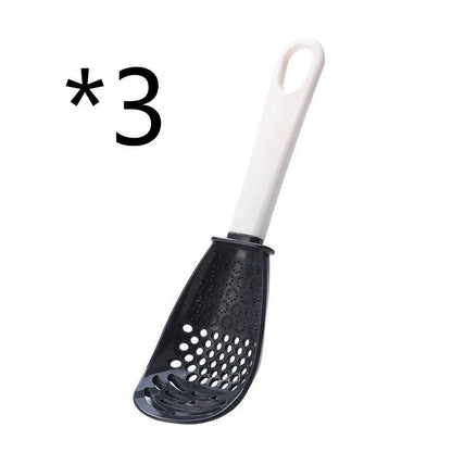 Multifunctional slotted spoon for grinding and cooking in red and black