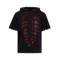 Black men's hooded short-sleeve T-shirt with sequin detailing in a loose fit.
