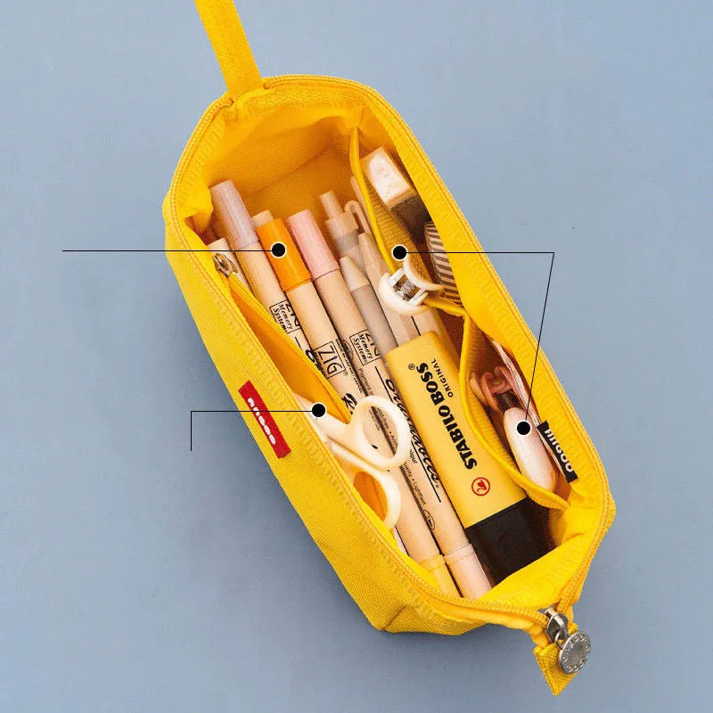 Oxford cloth pencil case with double zipper in yellow, black or dark blue colours