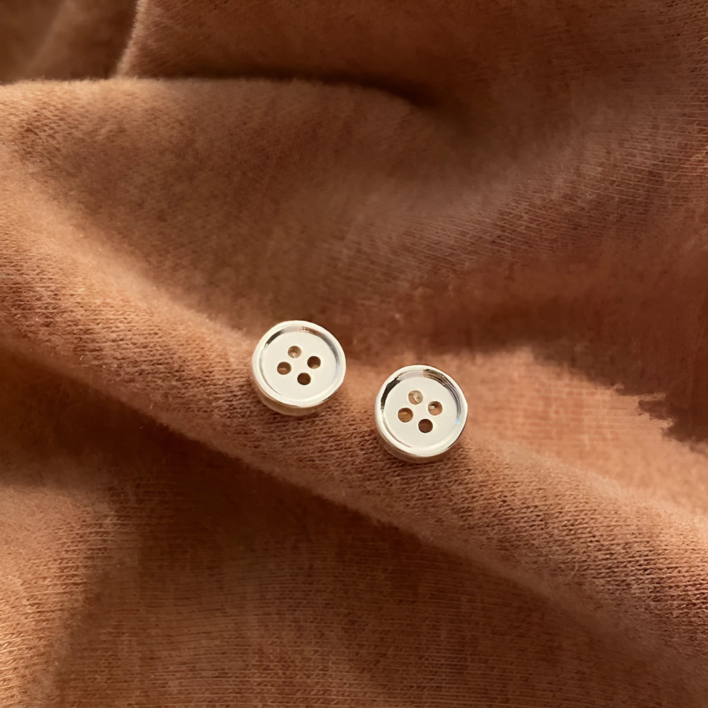 Geometric gold plated silver needle button stud earrings for women simple compact Japan Korea style