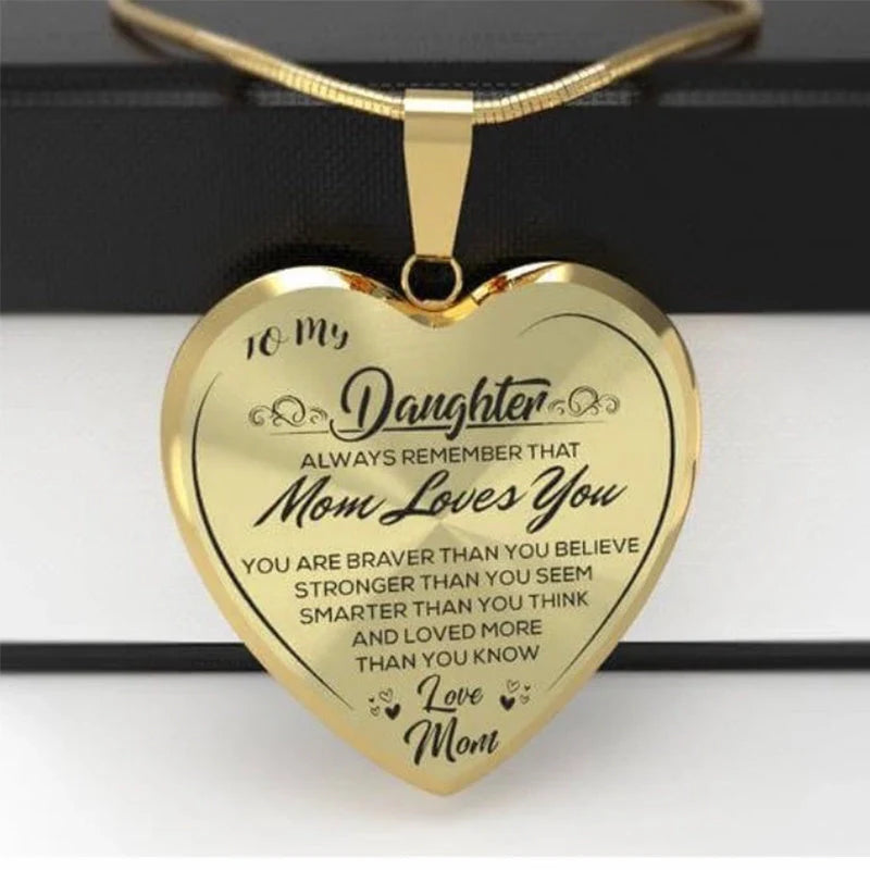 Heart-shaped epoxy necklace with inspirational message for daughters