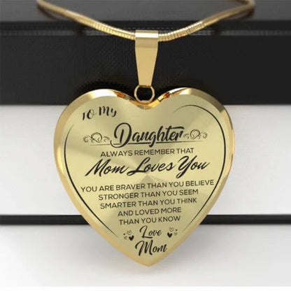 Heart-shaped epoxy necklace with inspirational message for daughters