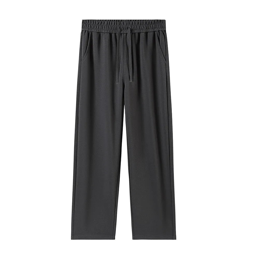 High-waisted cotton straight-leg pants in grey, loose fit, women's casual sweatpants