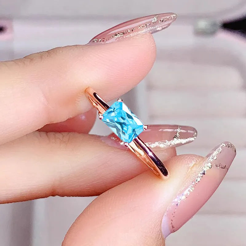 Sapphire blue zircon geometric bracelet ring for women with copper base and oval and heart shaped stones