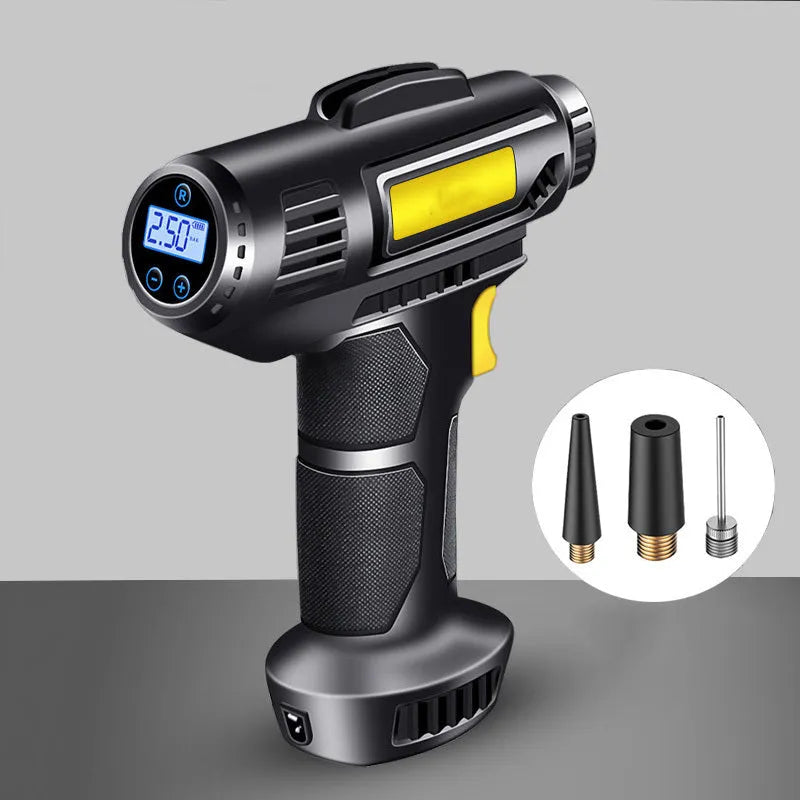 Wireless digital display tyre inflator pump with lithium battery and three air nozzles