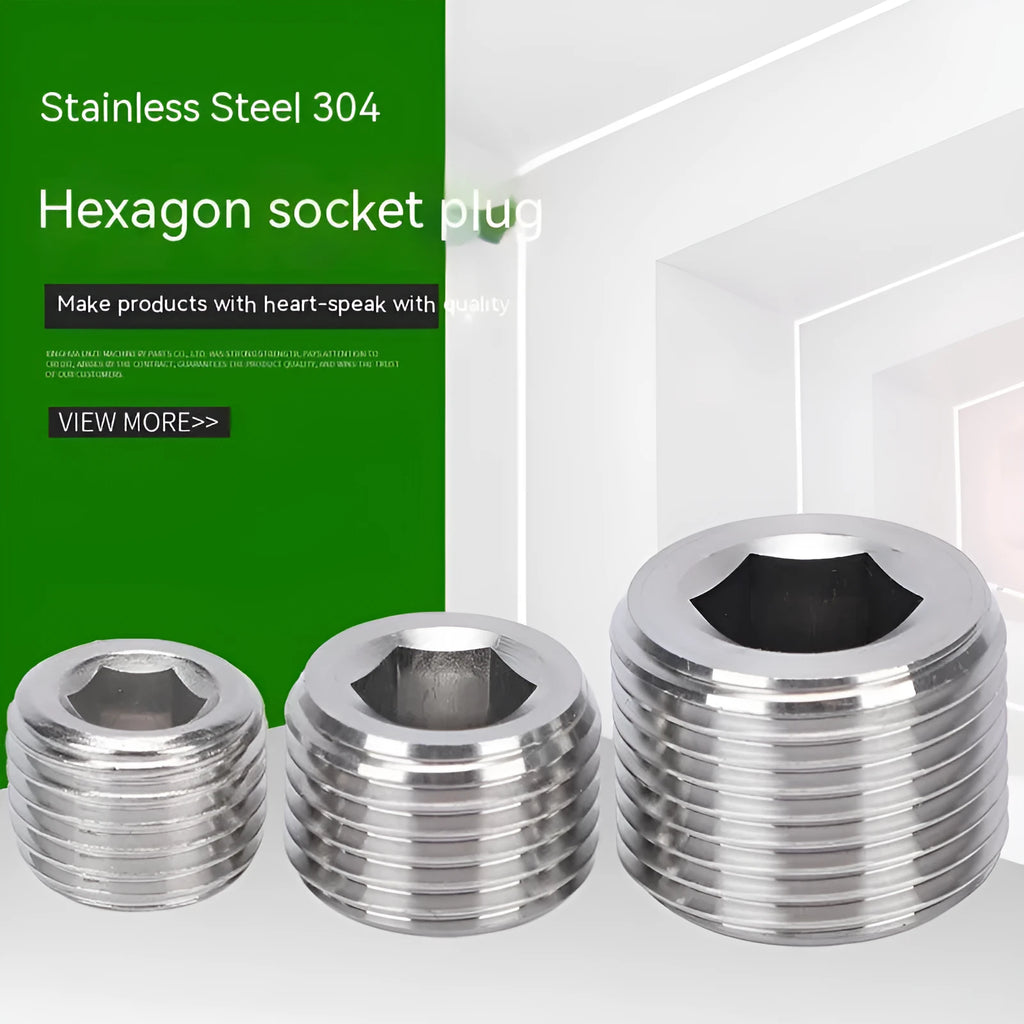 Stainless steel hexagon bulkhead plug for 3/8 series pipe connections