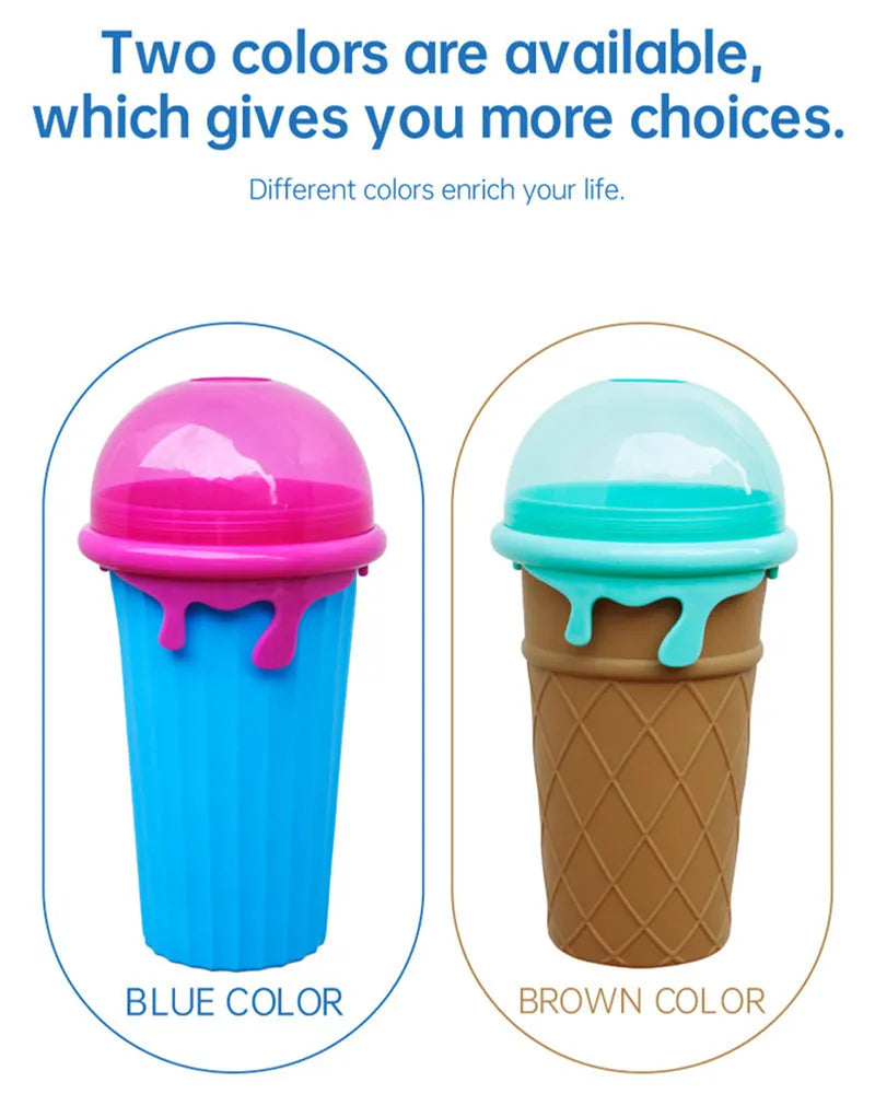 Blue silicone slushy maker cup with 500ml capacity for homemade smoothies