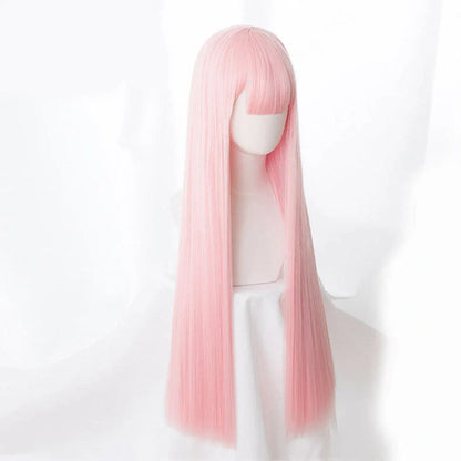 90cm long pink cosplay wig with straight synthetic hair made from heat-resistant high temperature wire material