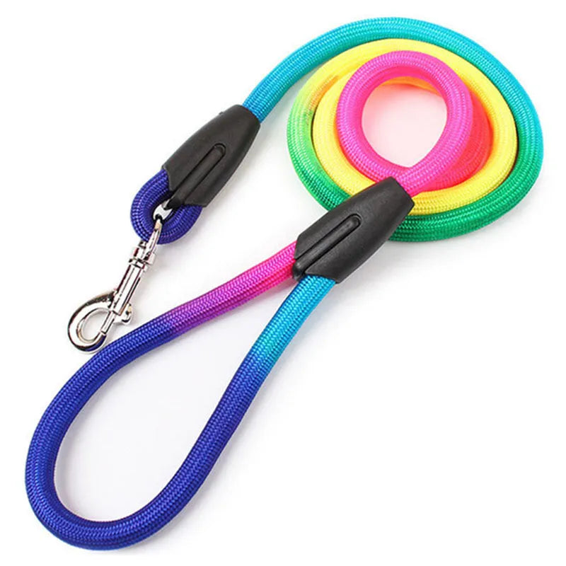 Colourful nylon round hand holding dog rope leash for walking and training, with three size options