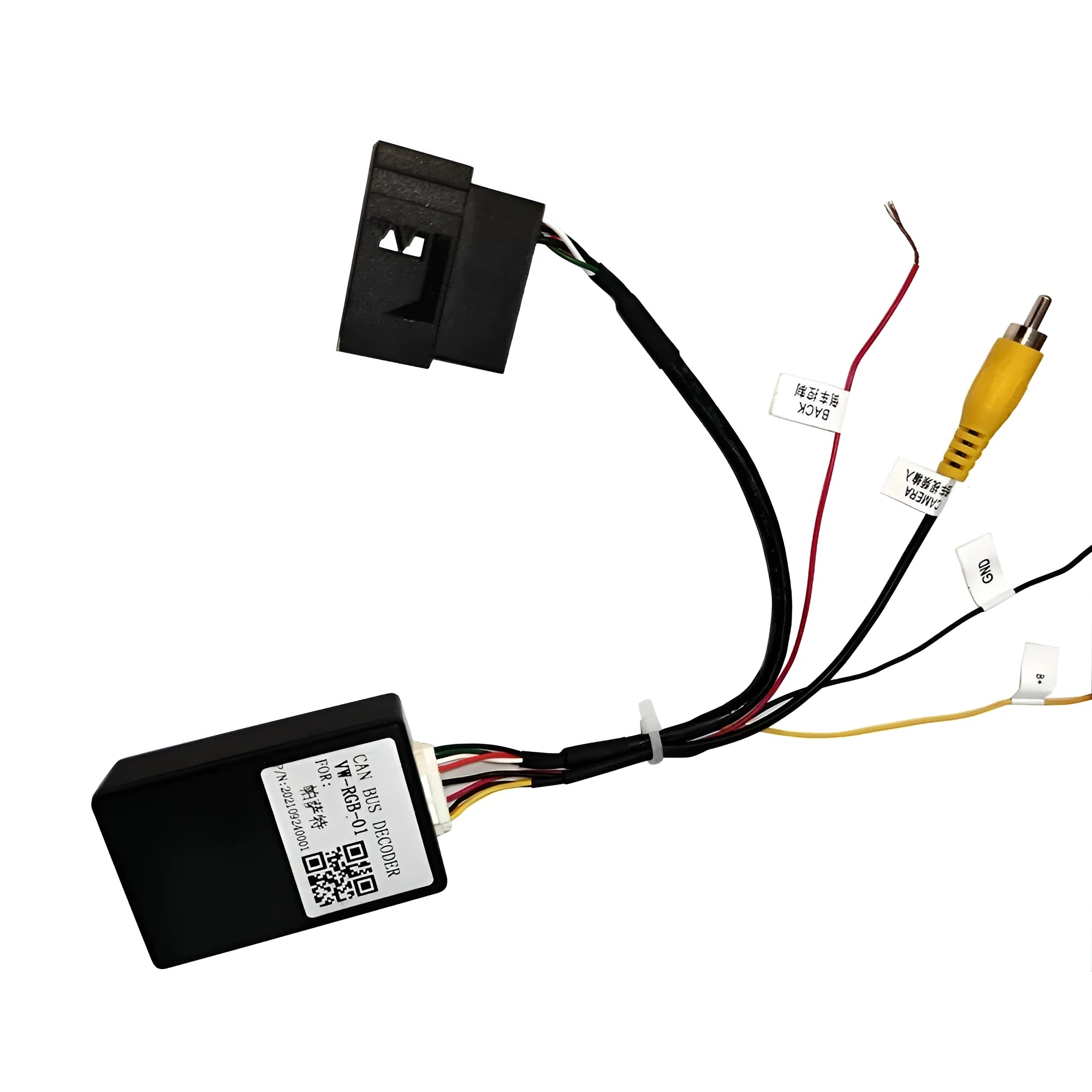 Black car camera conversion box for MIB systems in Volkswagen and Skoda vehicles