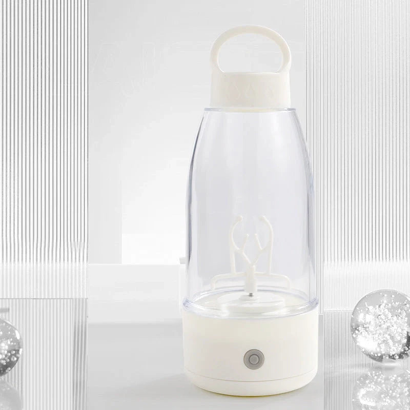 Automatic electric shaker bottle in cream white, peach pink, and new branch green with USB charging