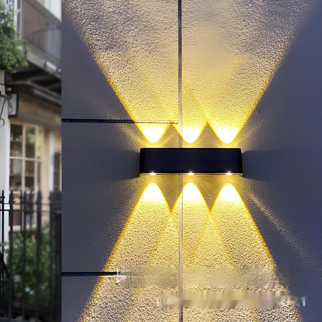 Solar outdoor wall light with 6 LED beads, aluminium alloy shell, IP44, 260x60x70mm