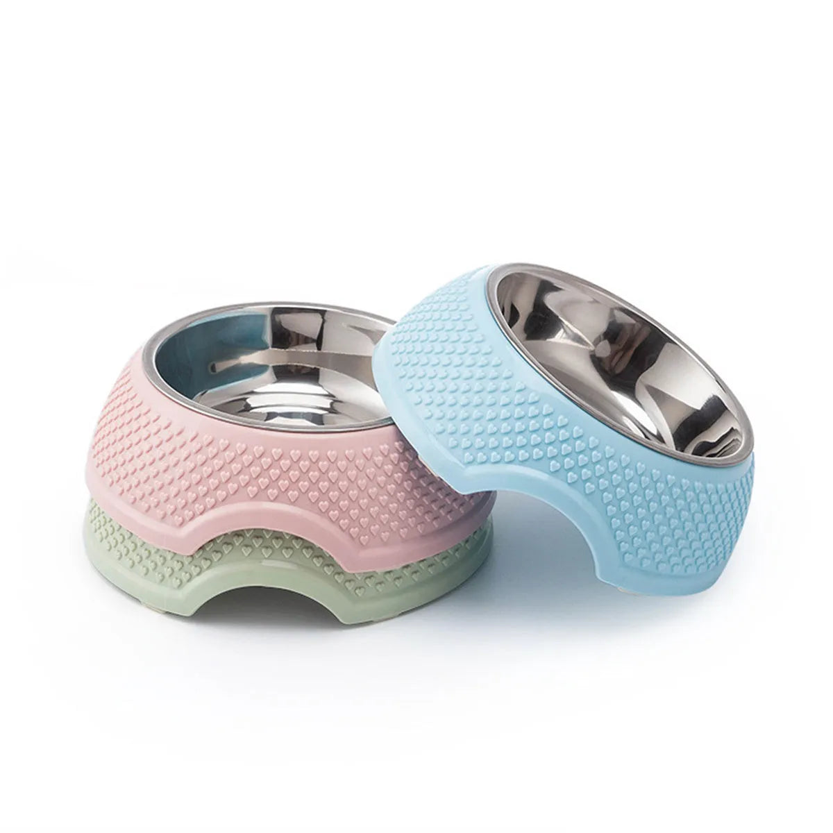 Blue stainless steel pet bowl with non-slip base for cats and dogs.