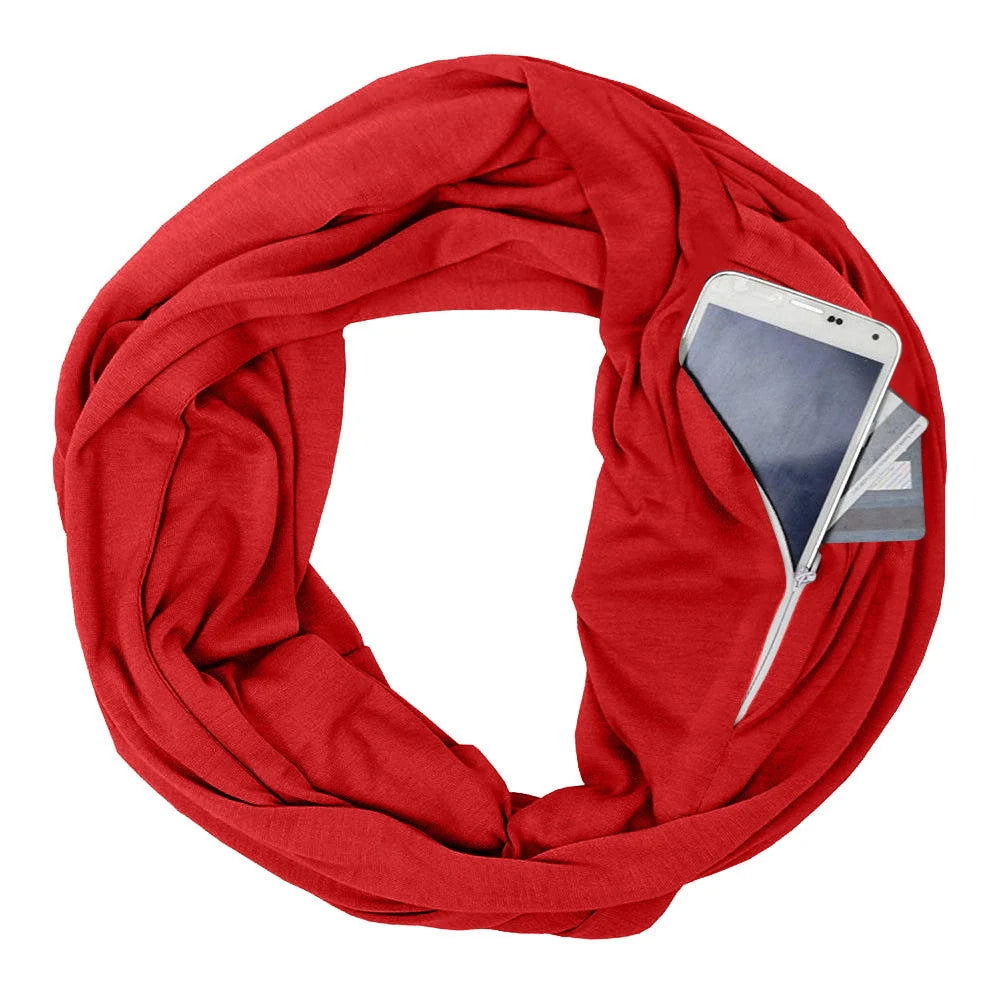 Pocket scarf with zipper pocket in various colours for winter warmth and storage