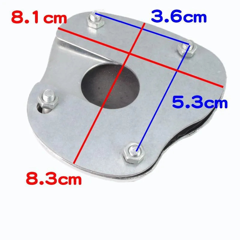 Metal motorcycle brake pedal skid plate replacement part shown from above