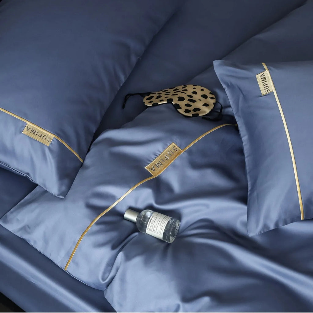 Pure cotton embroidered four-piece bed sheet set in champagne with quilt cover and pillowcases